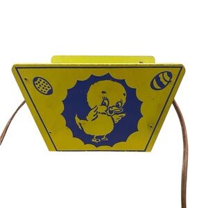 Vintage Wooden Easter Basket Retro Box Baby Chick Picture Yellow 60s-80s Era